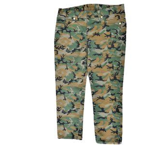 27x23 Tory Burch Designer Cropped Camo Jean Cotton Spandex Gold Logo Hardware